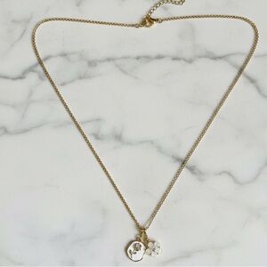 Gold Plated Stainless Steel Necklace w/ White Floral Charms